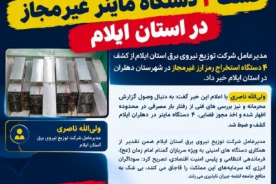 کشف ۴ دستگاه ماینر غیرمجاز در استان ایلام